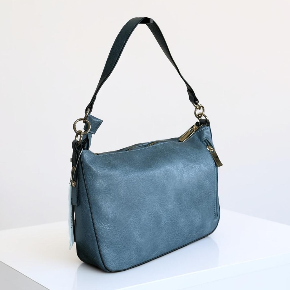 NWT Blue Vegan Leather Shoulder Bag! NEW! - Picture 3 of 11
